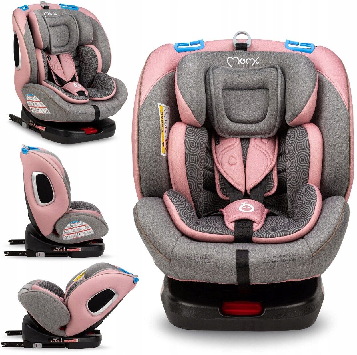 MoMi TORDI Pink Car Seat Child Baby Swivel Base Isofix 360° Booster 0-36Kg