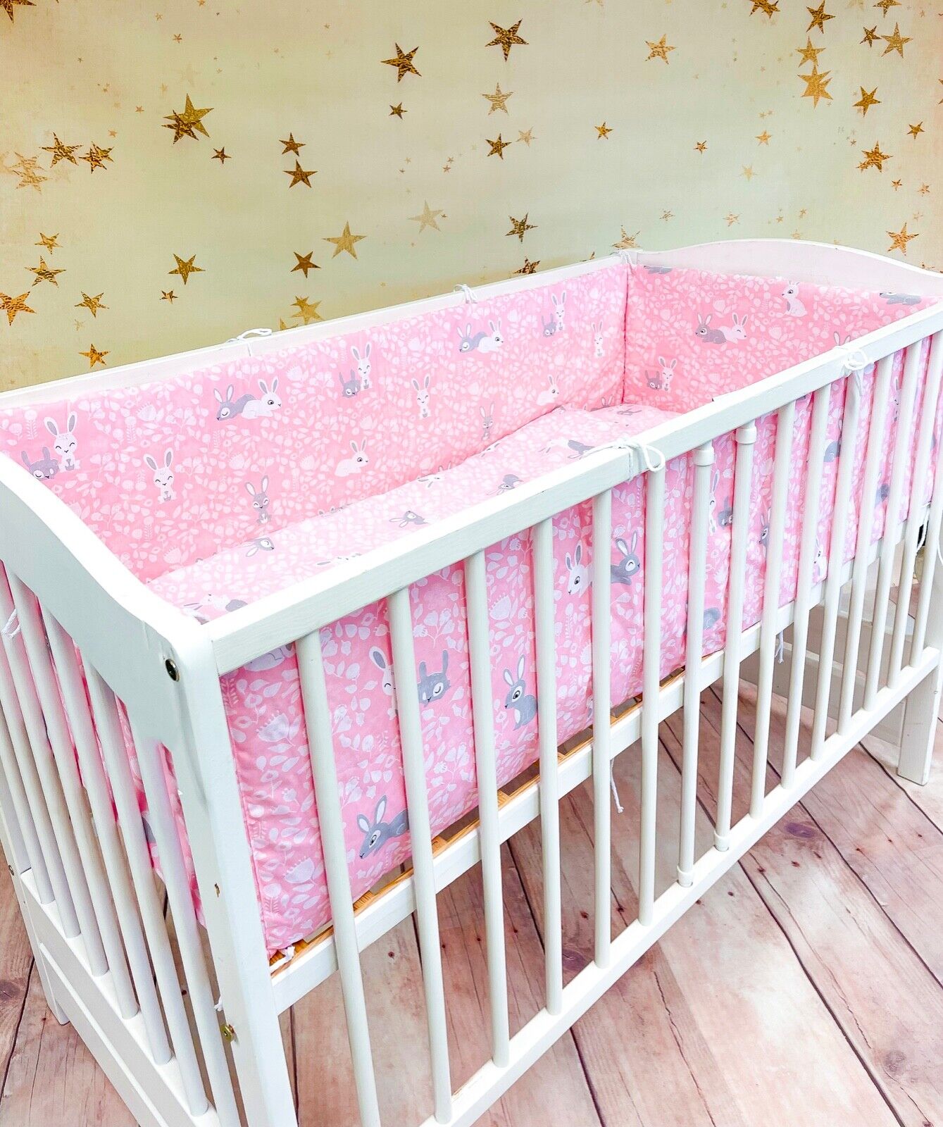 3PC Bunny Pink Bedding Set Cotton Bumper All-Round Fit Cot 120x60