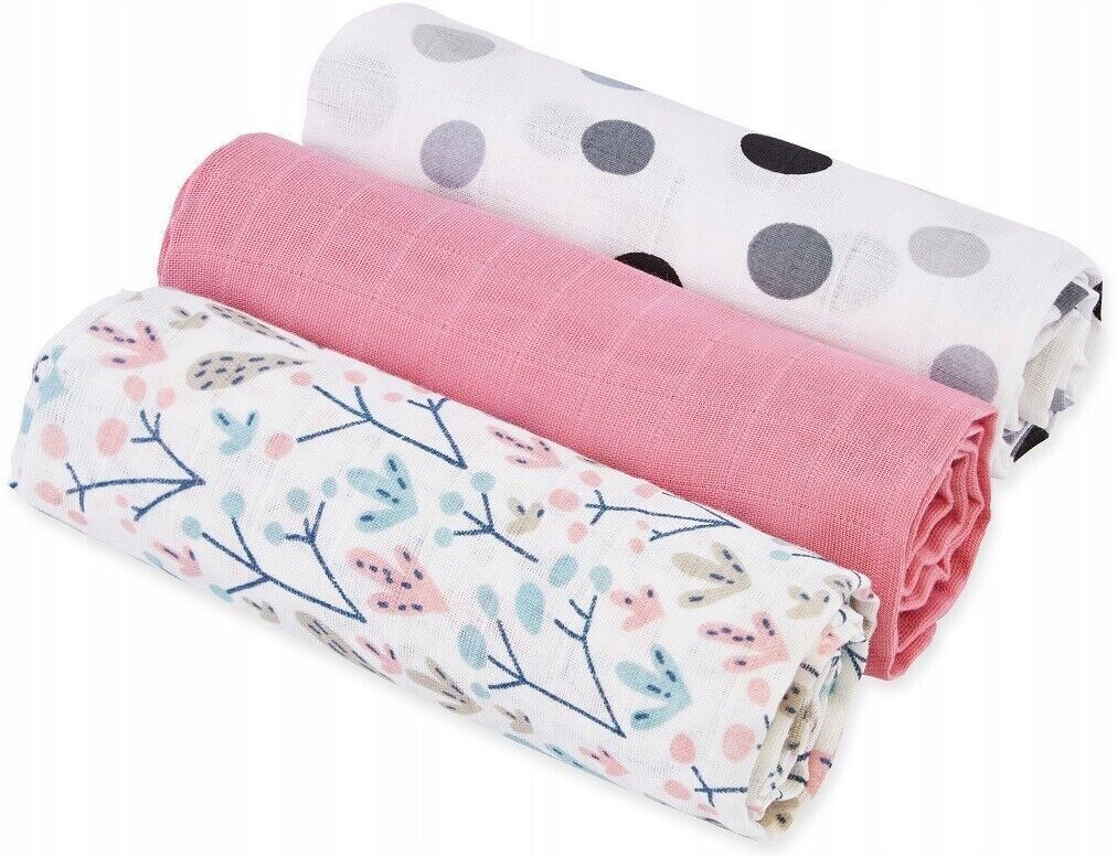 Baby Muslin Nappies Soft Cloth Diaper Bibs Colourful Cotton Colourful 3-PACK 70x80 Kalinka