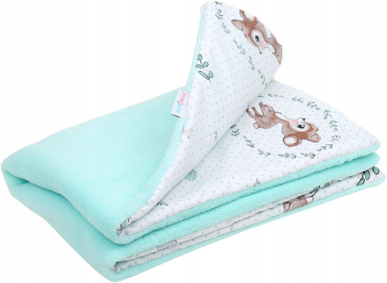Baby Blanket Reversible Light & Soft Double Sided 75x50cm Mint/Fairy-Tale Forest