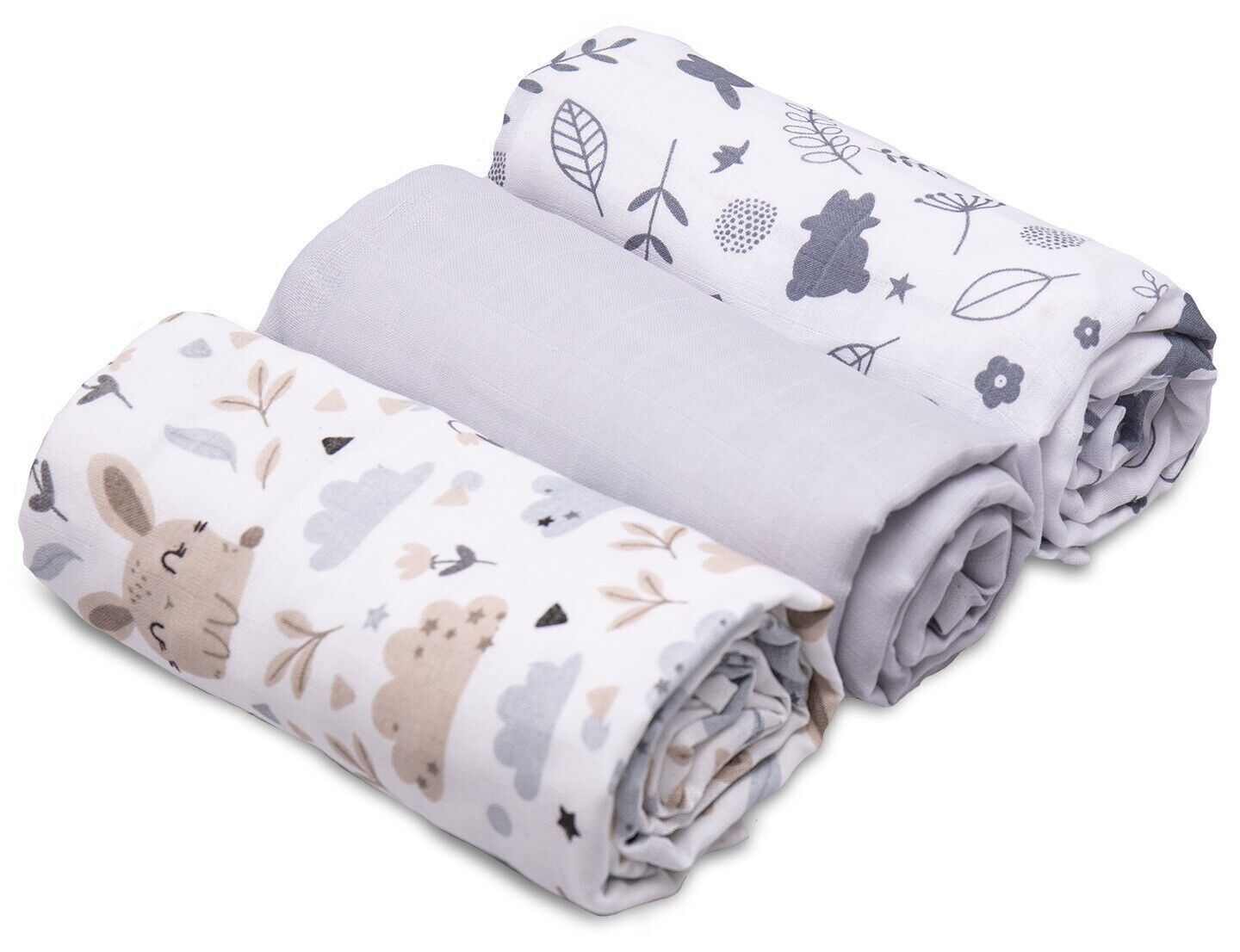 Baby Muslin Nappies Soft Cloth Diaper Bibs Colourful Cotton Colourful 3-PACK 70x80 Forest friends