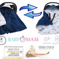Baby Car Seat Hooded Blanket Double-sided Swaddle Wrap NAVY/ Walk In The Clouds