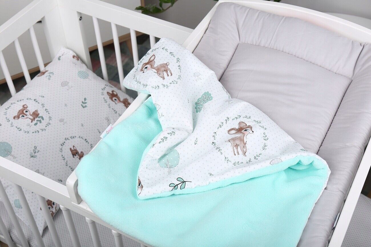 Baby Blanket Reversible Light & Soft Double Sided 75x50cm Mint/Fairy-Tale Forest