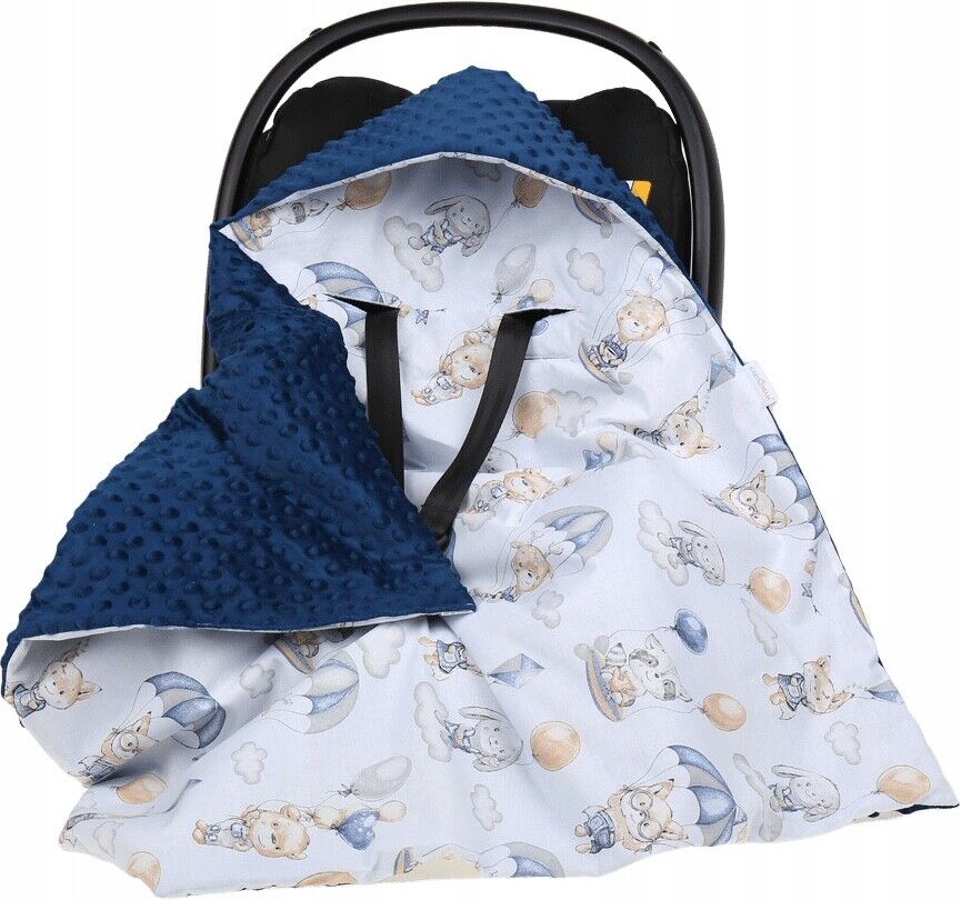 Baby Car Seat Hooded Blanket Double-sided Swaddle Wrap NAVY/ Walk In The Clouds