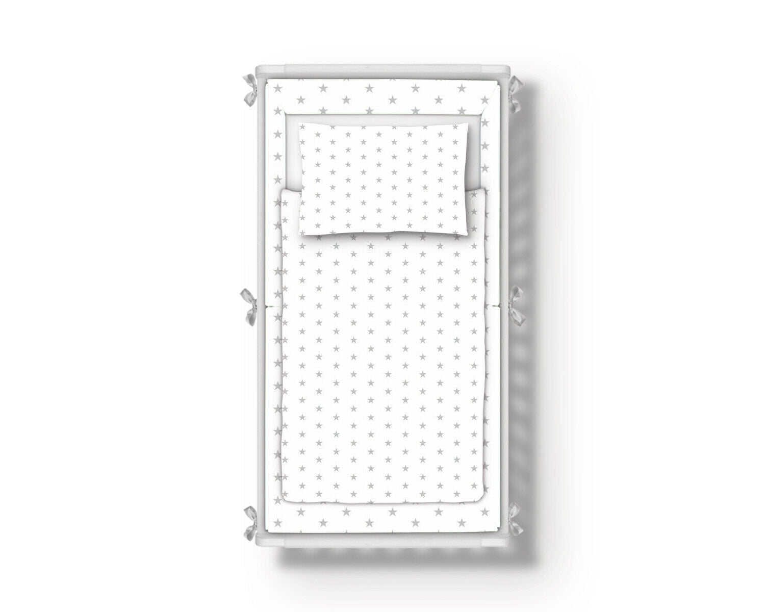 5Pc Small Grey Stars on White Baby Bedding Set Bumper All-Round Fit Cot 120x60cm