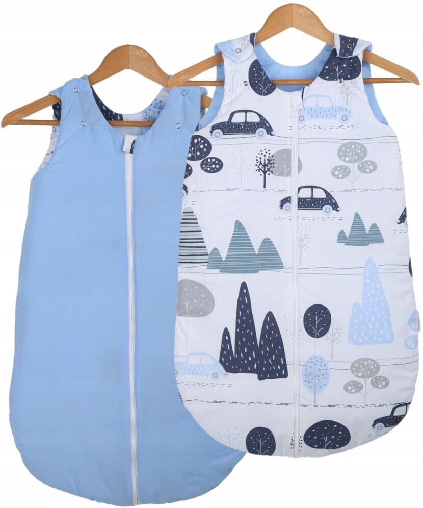 Baby Cotton Sleeping Bag Double Sided Sleepsack Quilted 1.0 Tog Retro Cars/Blue