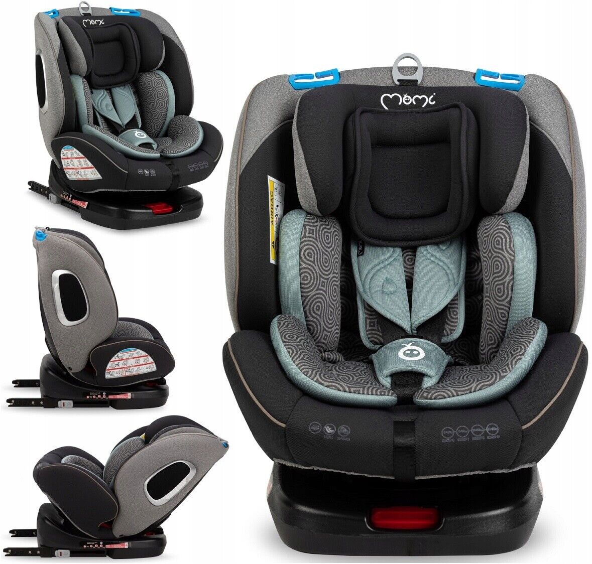 MoMi TORDI Turquoise Car Seat Child Baby Swivel Base Isofix 360° Booster 0-36Kg