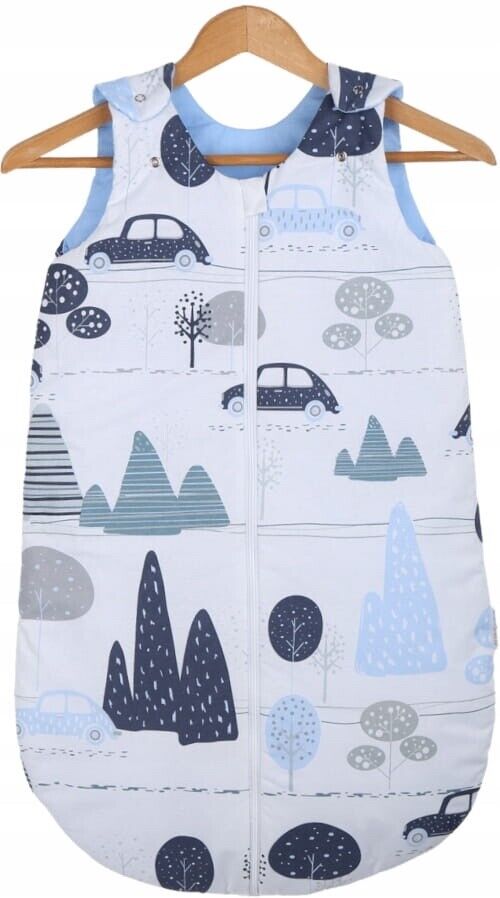 Baby Cotton Sleeping Bag Double Sided Sleepsack Quilted 1.0 Tog Retro Cars/Blue