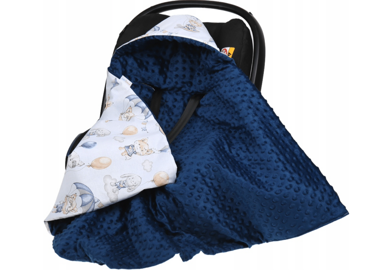 Baby Car Seat Hooded Blanket Double-sided Swaddle Wrap NAVY/ Walk In The Clouds