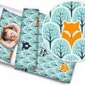 2pc Baby Filled Bedding Set Duvet Pillow 100% Cotton For Cotbed Fox in Forest Turquoise 135x100cm