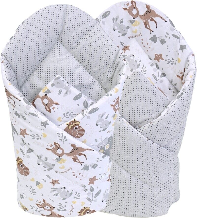 Baby Infant Swaddle Wrap Sleeping Bag Newborn Bedding Blanket Cotton New Designs Dots Grey/Deer and friends