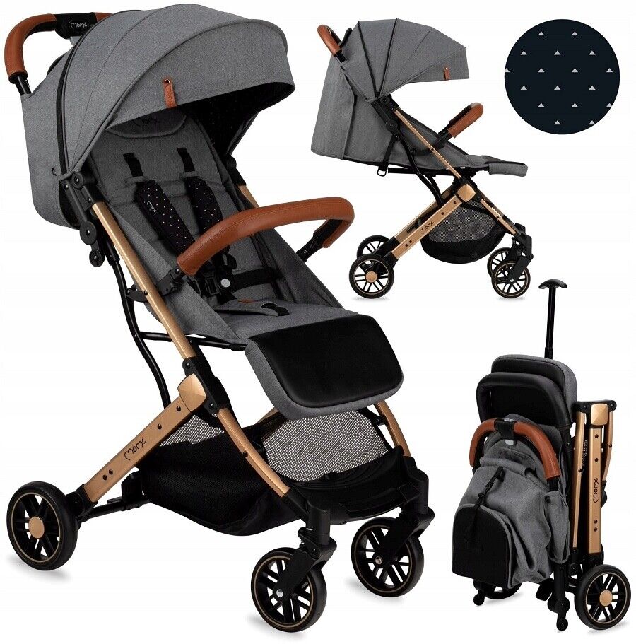 MOMI ESTELLE Grey/Gold Baby Stroller Lightweight Maneuverable Folded Pushchair