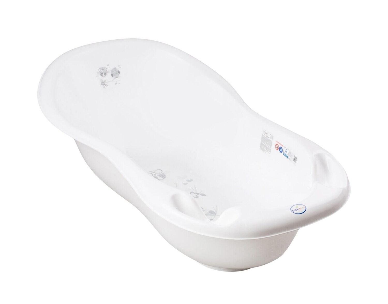 Large Baby Bath Tub with thermometer, drainage hole & plug 102cm Owls White
