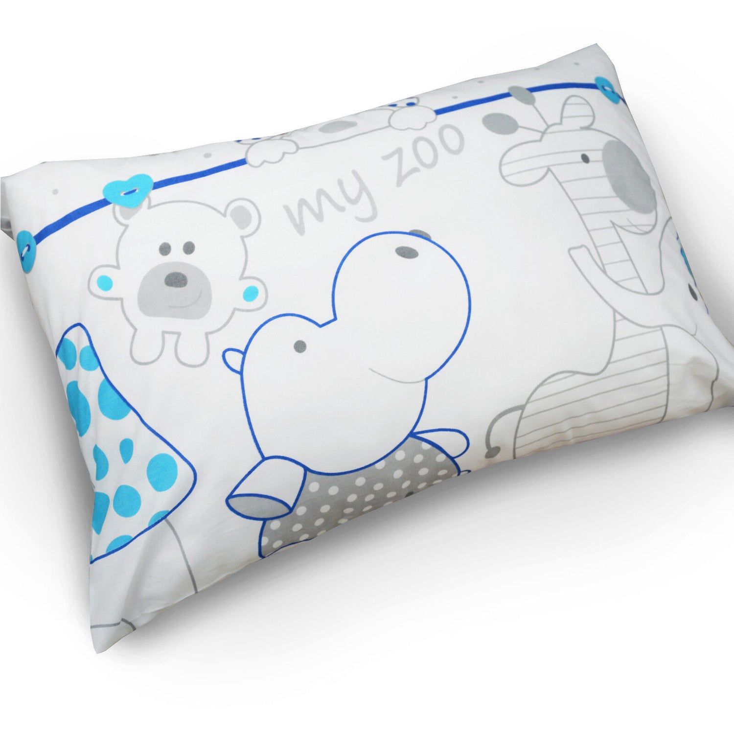 Baby Pillow case with zipper closure 60x40cm Cotton ANTI-ALLERGENIC Zoo Blue