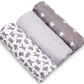 Baby Muslin Nappies Cloth Diaper 100% Cotton 3-PACK COLOURFUL 70x80cm Grey