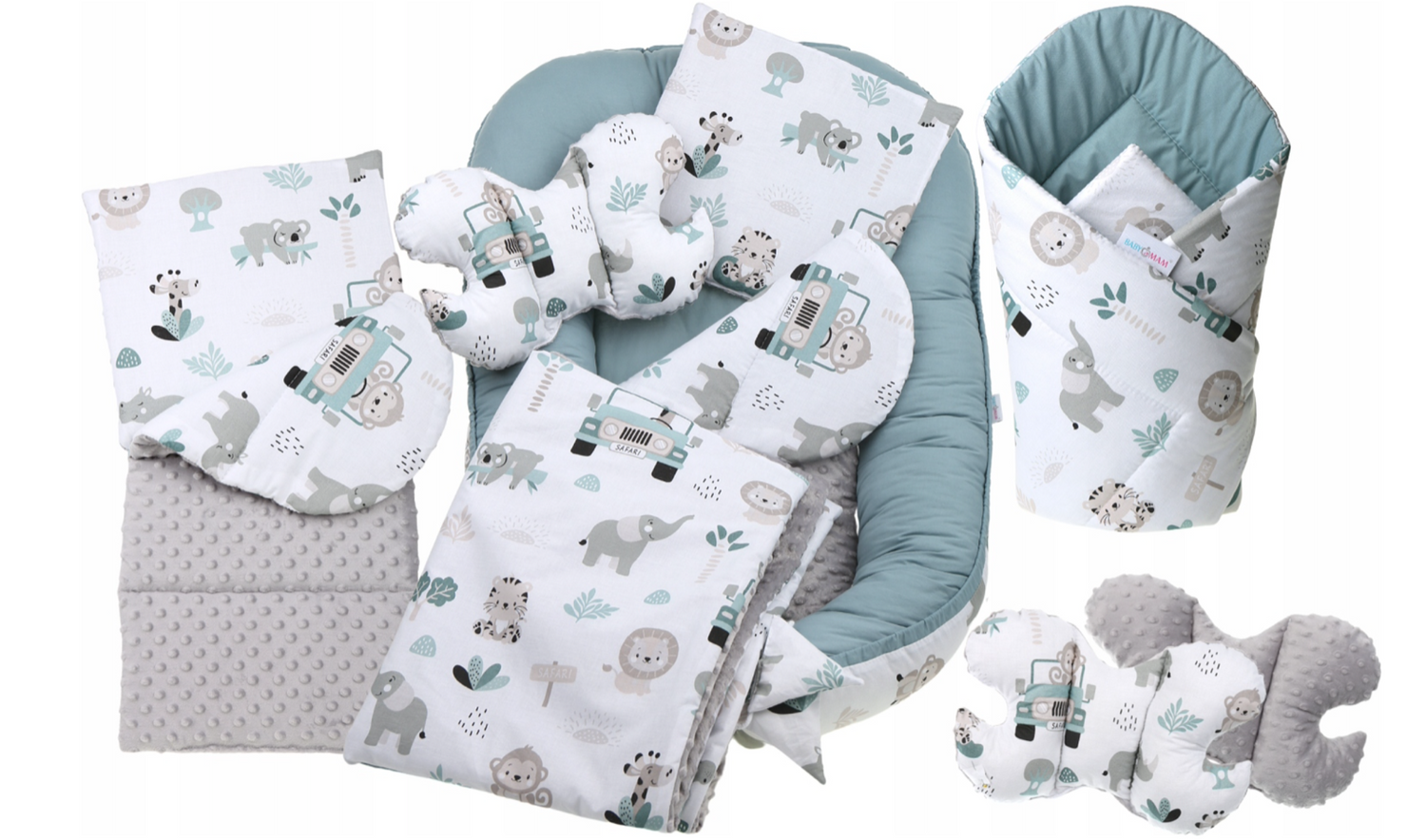 Baby 6pc Double-sided Soft Cocoon Infant Sleep Nest Bed Cushion SAGE/On Safari
