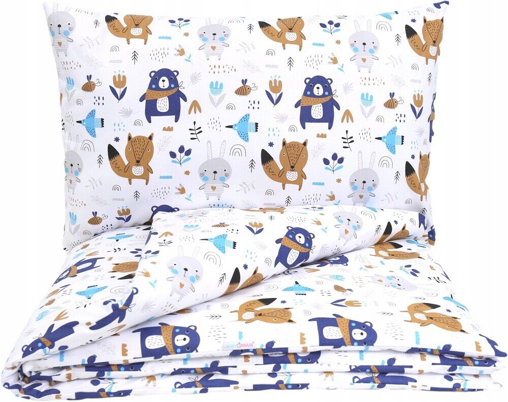 2pc Baby Bedding Duvet Cover Set fit Cot Cotton 120x90cm BOHO Animals Navy