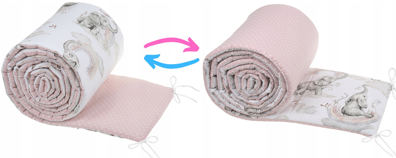 Cot Liner 180cm fit Cot 120x60cm 100% Cotton Baby Nursery Elephant On The Cloud/ Dots Pink