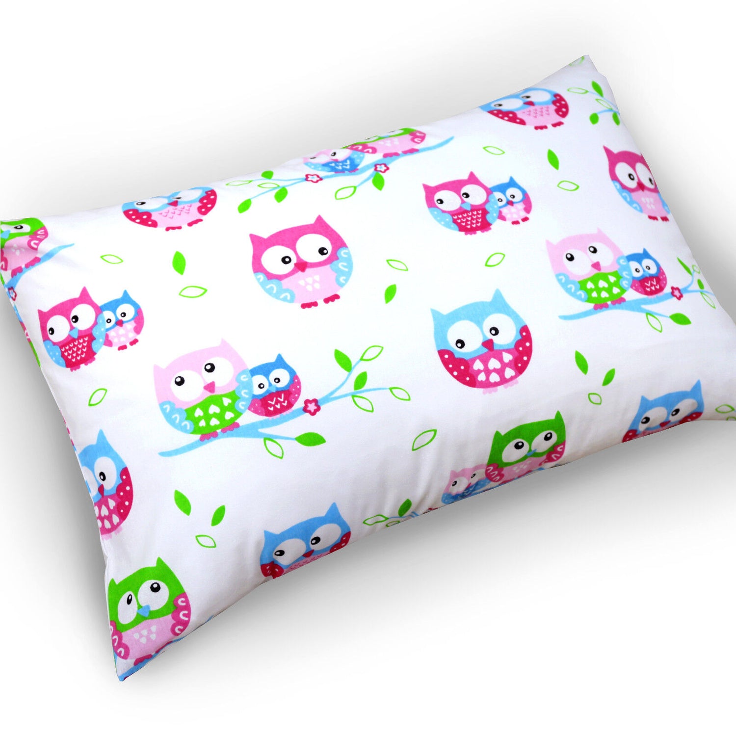 Baby Pillow case with zipper closure 60x40cm Cotton ANTI-ALLERGENIC Owls White