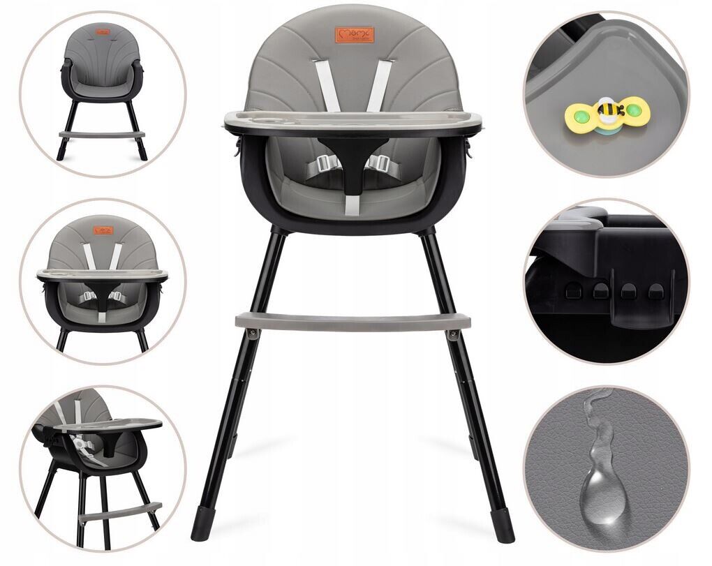 Baby High Chair 3in1 Soft and Easy-to-clean MOMI FLOVI Black