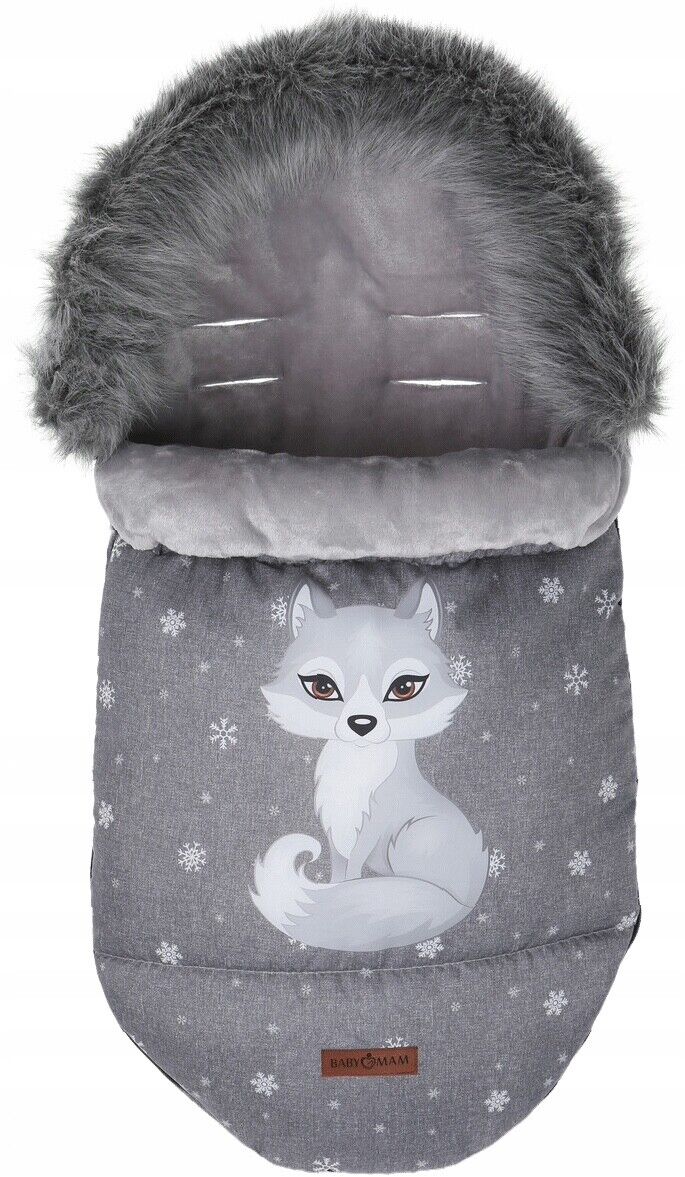 Baby Wolf/Grey Footmuff Collar Stroller Pushchair Sleeping Bag Husky Warm