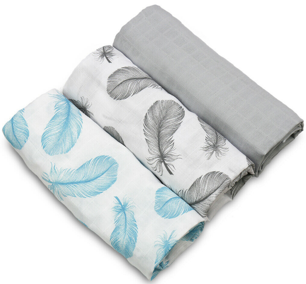BABY MUSLIN NAPPIES DIAPER 100% COTTON 3-PACK COLOURFUL 70x80cm FLUFFY Blue