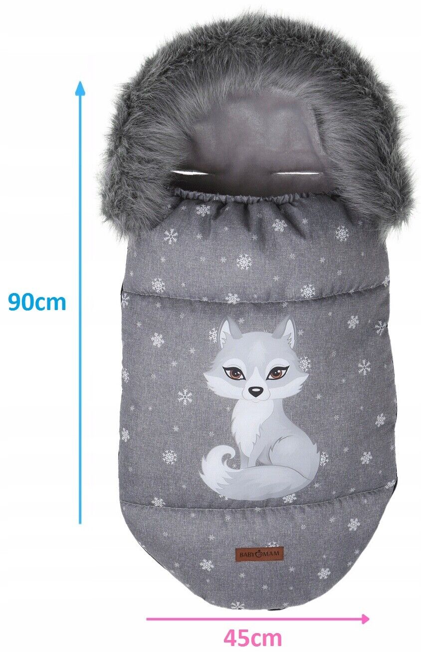 Baby Wolf/Grey Footmuff Collar Stroller Pushchair Sleeping Bag Husky Warm