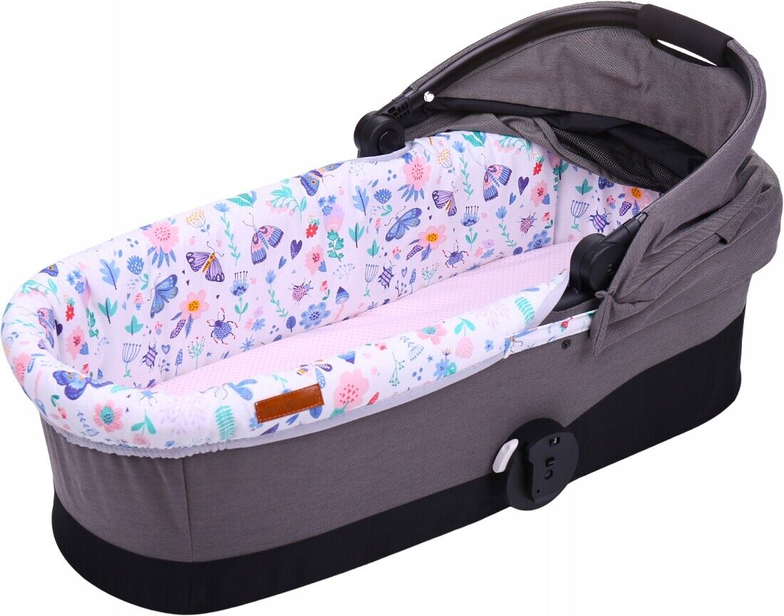 Carrycot cover Double-sided Liner Pushchair Pram + Fitted Sheet 80x38cm Cotton On the Meadow + Sheet Dots pink