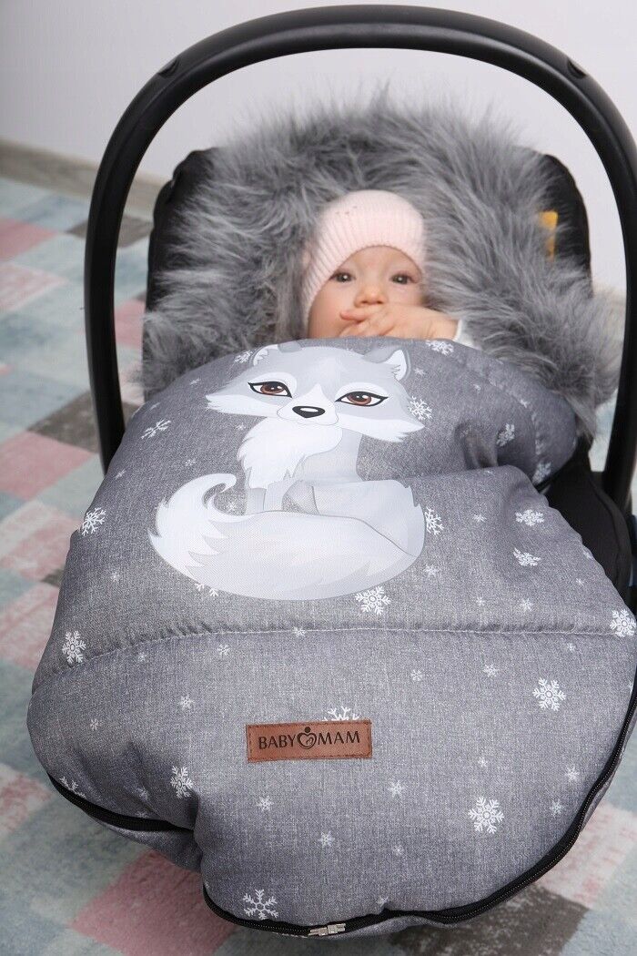 Baby Wolf/Grey Footmuff Collar Stroller Pushchair Sleeping Bag Husky Warm