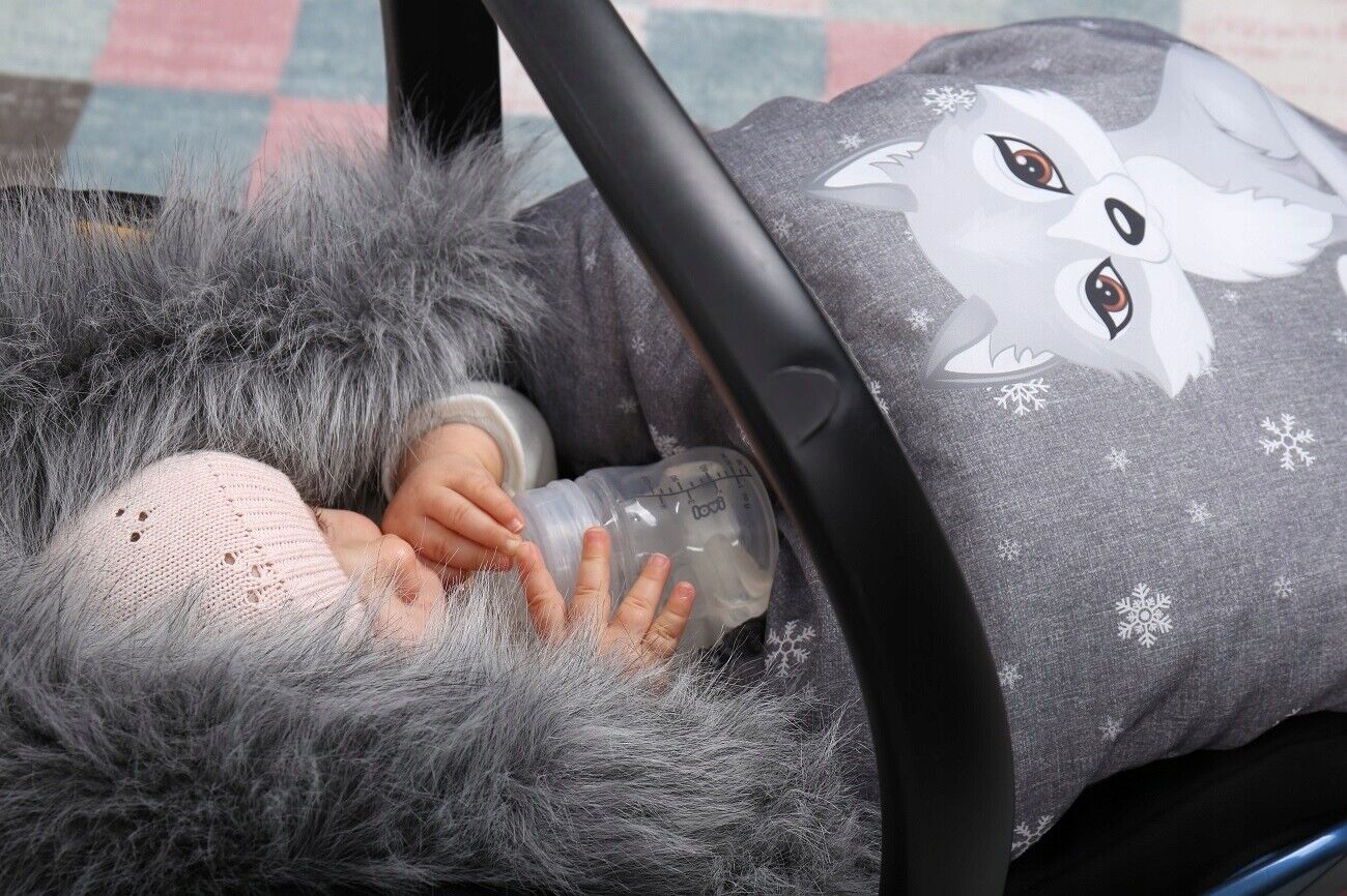 Baby Wolf/Grey Footmuff Collar Stroller Pushchair Sleeping Bag Husky Warm