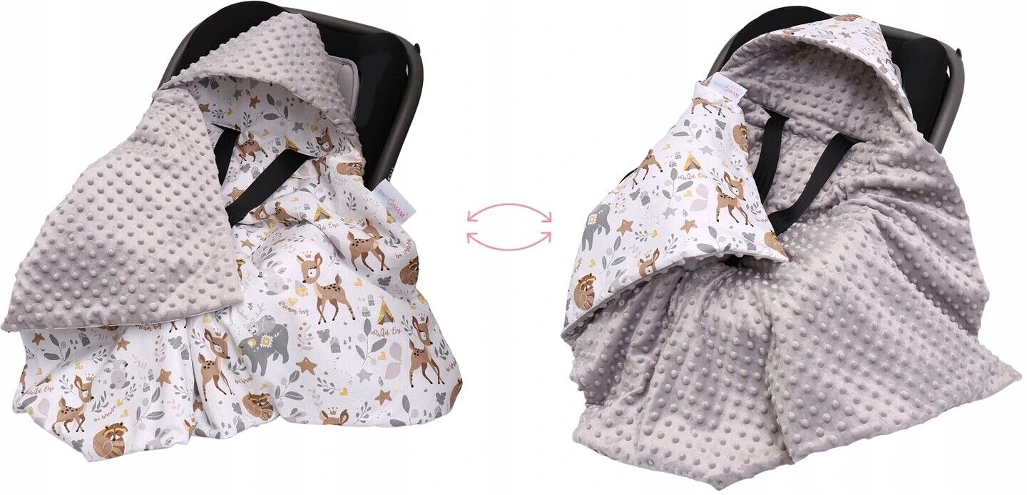 Baby Car Seat Deer and Friends Hooded Blanket Double-sided Snuggle Swaddle Wrap