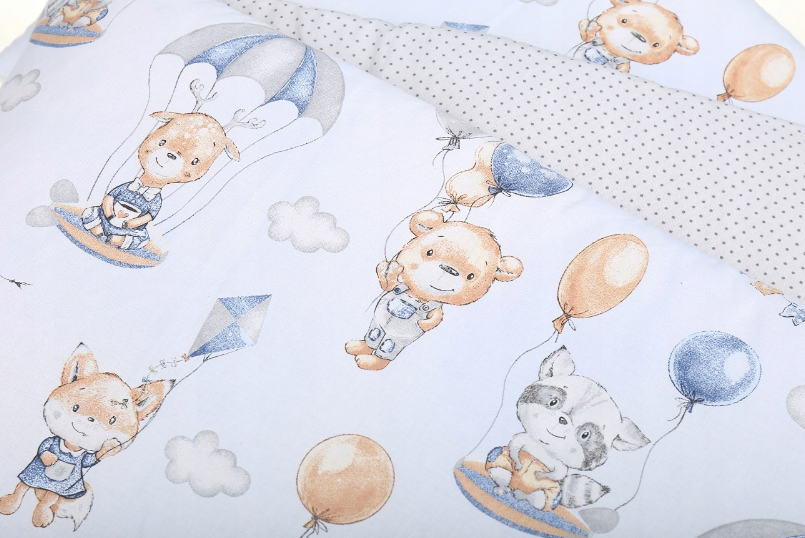 Padded Cot Liner  180cm fit Cot 120x60cm 100% Cotton Baby Nursery Walk In The Clouds/Grey Dots