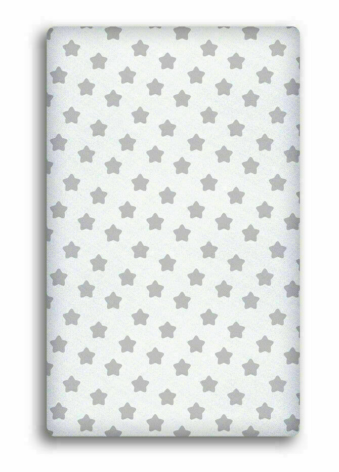 BABY FITTED COT SHEET PRINTED DESIGN COTTON MATTRESS 120x60cm Big stars on white
