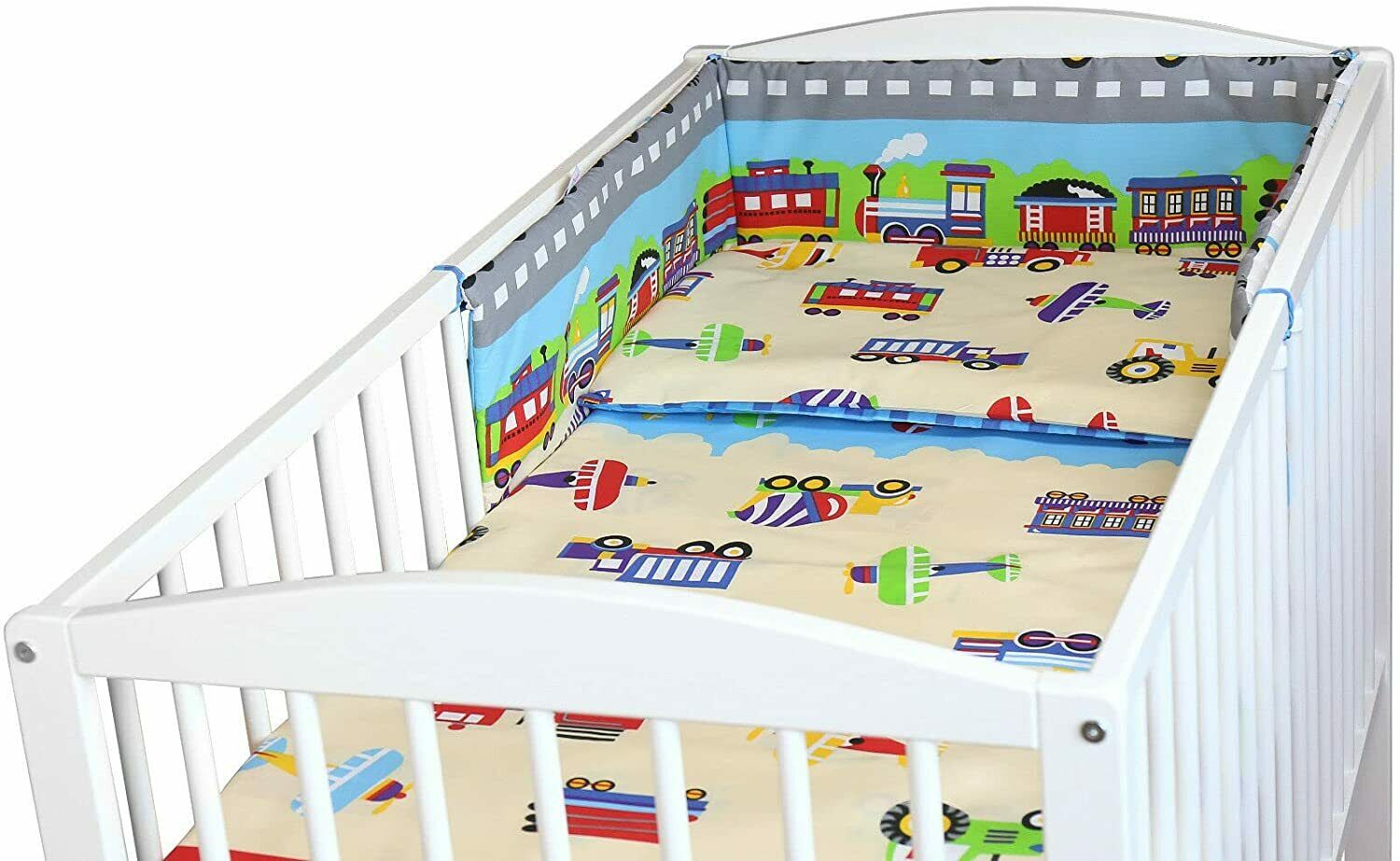 Baby Trucks 3Pc Bedding Set Cotton Pillow Duvet Bumper Fit Cot 120x60cm