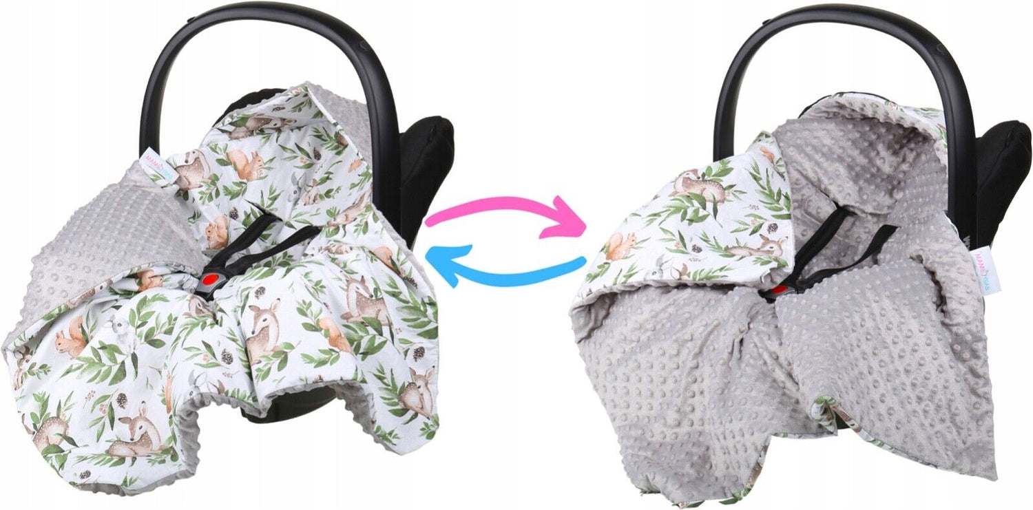 Baby Car Seat GREY/ Green Glade Hooded Blanket Double-sided Snuggle Swaddle Wrap