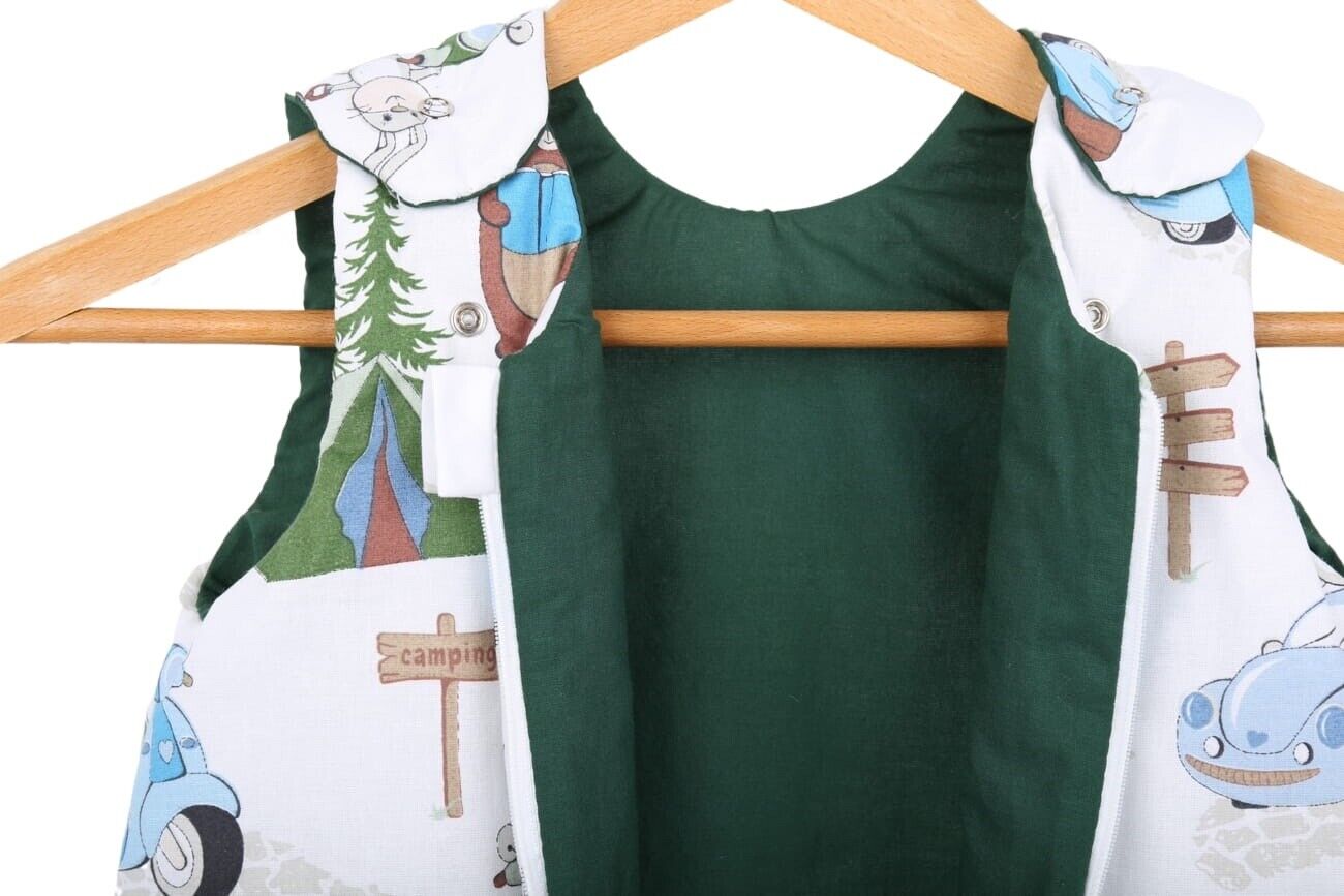 Baby Cotton Sleeping Bag Double Sided Sleepsack Quilted 1.0 Tog Camping/Green