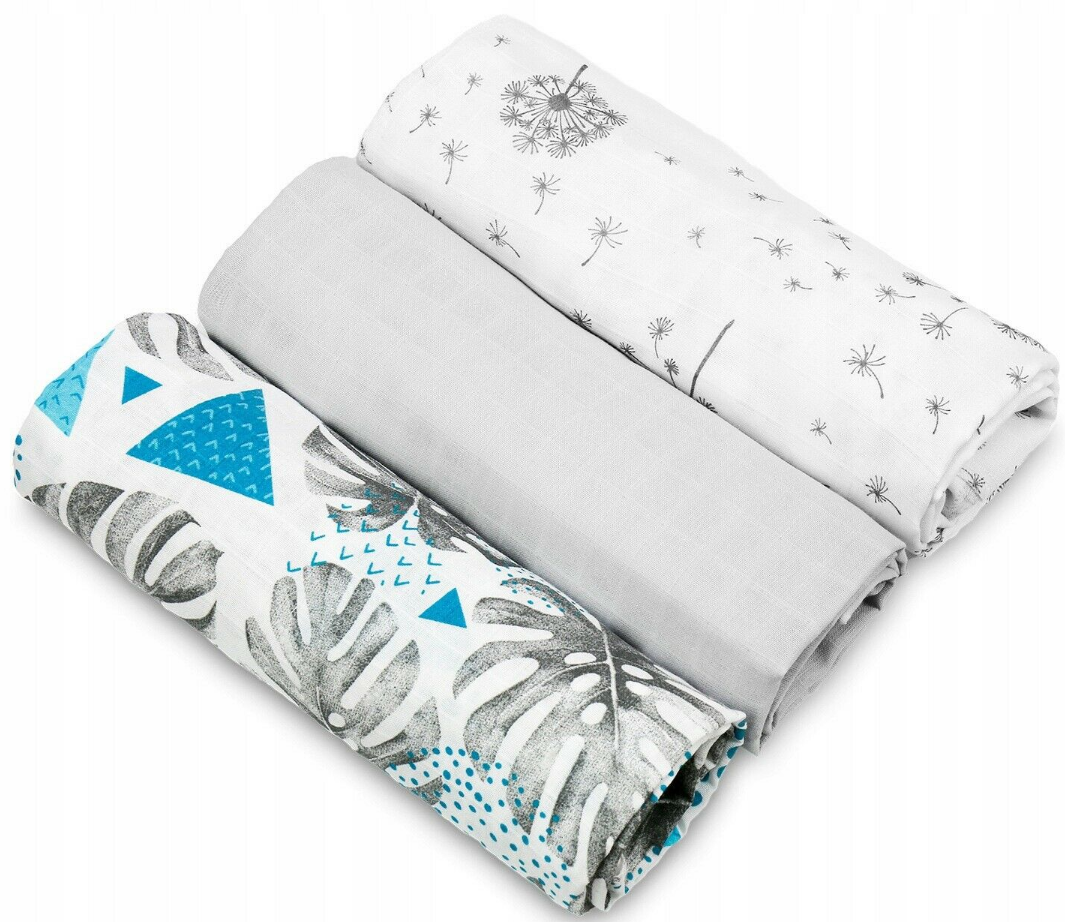 MUSLIN NAPPIES DIAPER 100% COTTON 3-PACK COLOURFUL 70x80cm Figures in Leaves