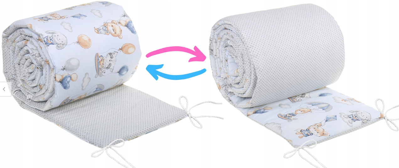 Padded Cot Liner  180cm fit Cot 120x60cm 100% Cotton Baby Nursery Walk In The Clouds/Grey Dots