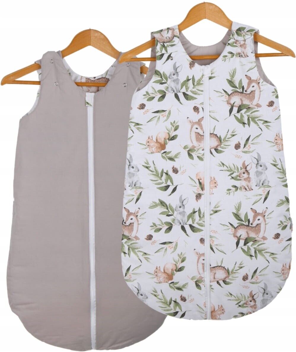 Baby Cotton Sleeping Bag Double Sided Sleepsack Quilted 1.0 Tog Green Glade/Grey