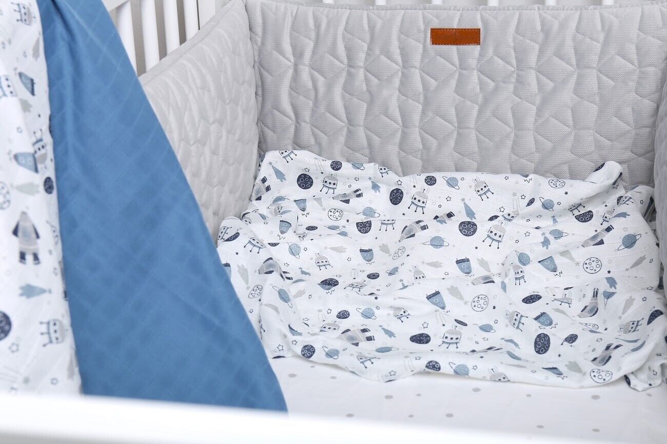 Baby Muslin Nappies Cloth Diaper Cotton 3-PACK Colourful 70x70cm Navy rockets