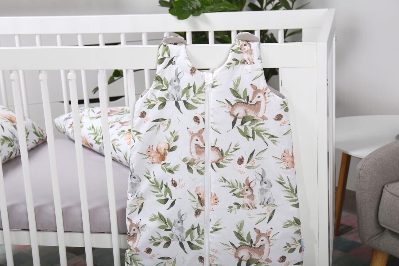 Baby Cotton Sleeping Bag Double Sided Sleepsack Quilted 1.0 Tog Green Glade/Grey