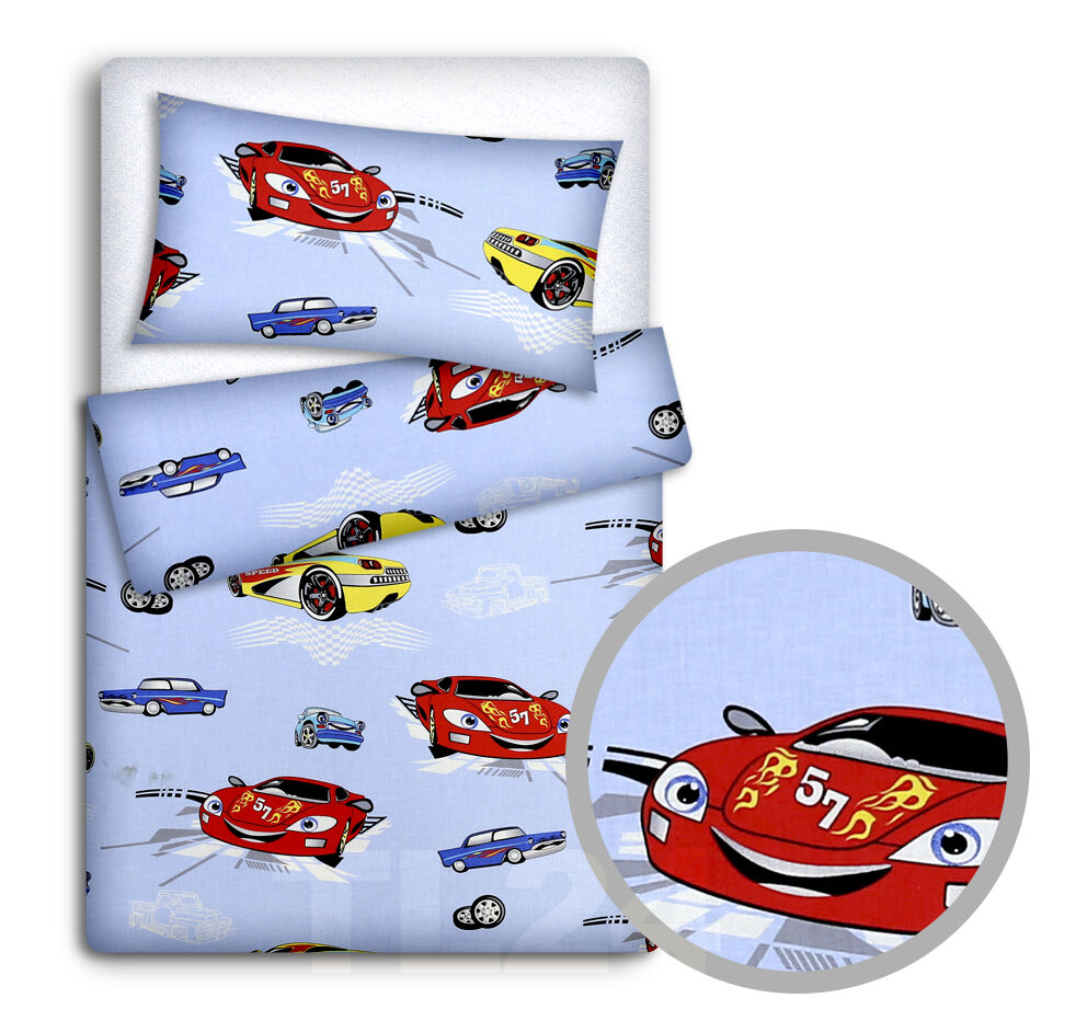 120x90 2Pc Baby Bedding Set Pillowcase Duvet Cover Cars