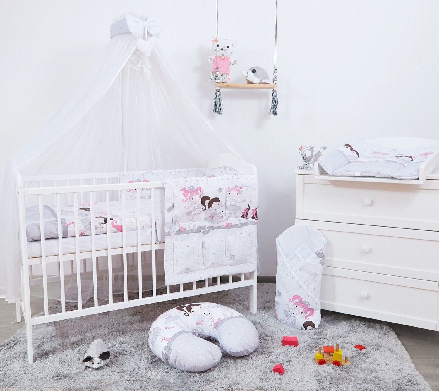 Ballerina Grey Baby Nursery 14Pc Bedding Set Pillow Duvet Bumper Fit Cot 120x60