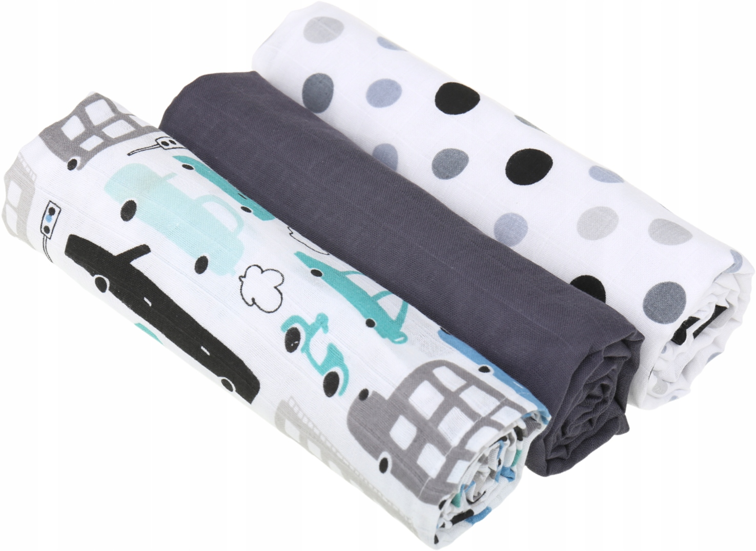 Baby Muslin Nappies Cloth Diaper Cotton 3-PACK Colourful 70x70cm Cars graphite