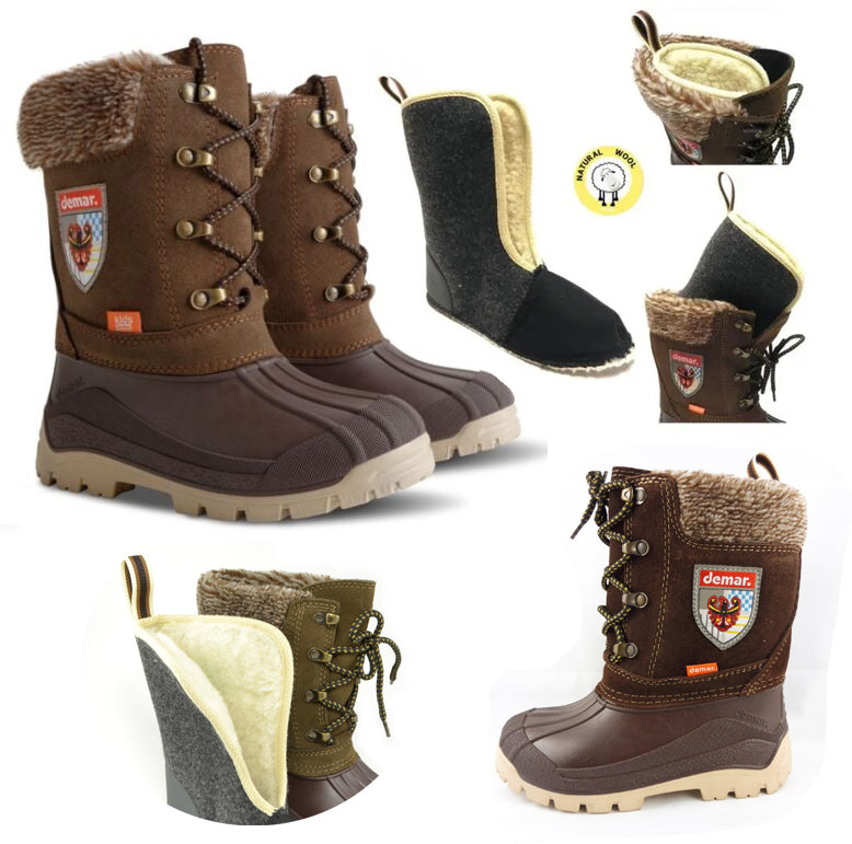 DEMAR Baby Kids Snow Winter Boots Woollen Fur - Polaris Brown