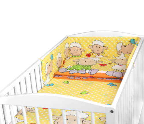 5Pc Bedding Set Nursery Pillow Duvet Bumper Fit Cot 120x60cm Sheep Yellow