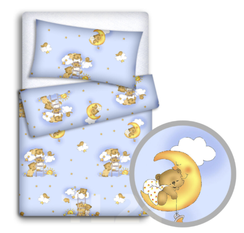 2pc Baby Filled Bedding Set Duvet Pillow 100% Cotton For Cot 120x90cm Ladder Blue