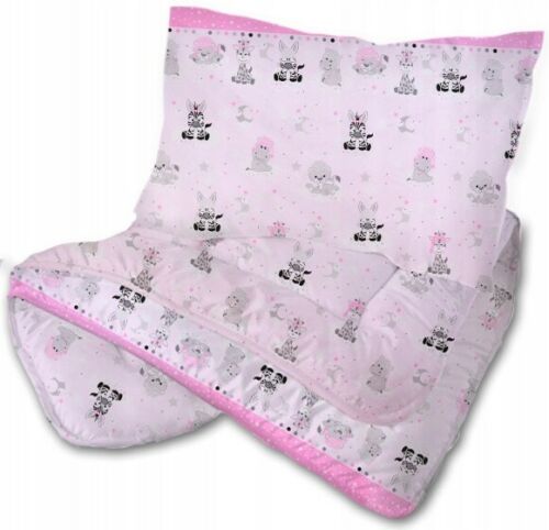2pc Baby Filled Bedding Set Duvet Pillow 100% Cotton For Cotbed 135x100cm Sweet Animals Pink