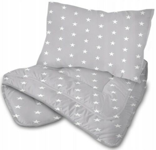 2pc Baby Filled Bedding Set Duvet Pillow 100% Cotton For Cotbed 135x100cm Small White on Grey