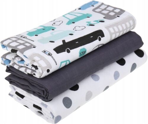 Baby Muslin Nappies Cloth Diaper Cotton 3-PACK Colourful 70x70cm Cars graphite